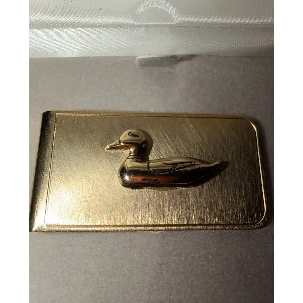Vintage Gold Tone Duck Mallard Money Clip LKS Company Gift Box Hunting Gift